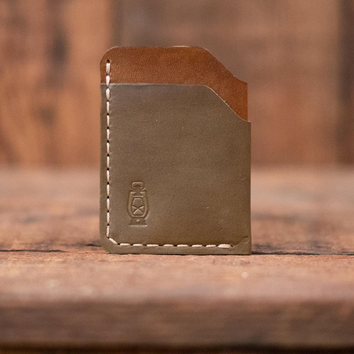 Rustler Card wallet in olive/walnut by Dark Forest