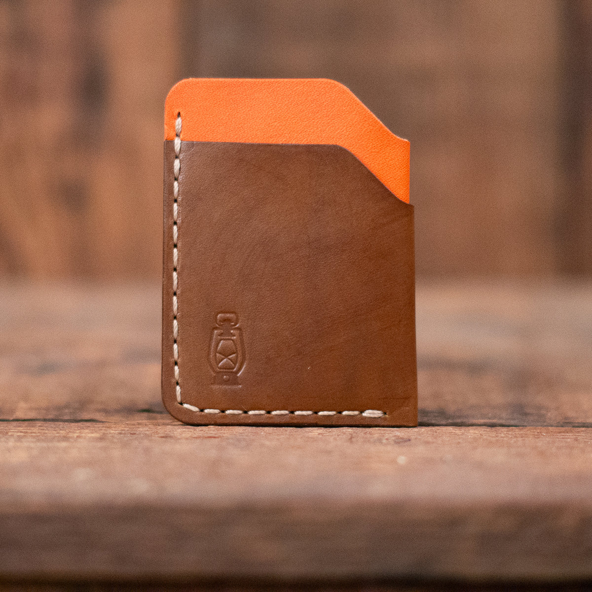 Rustler Card wallet in orange/walnut by Dark Forest