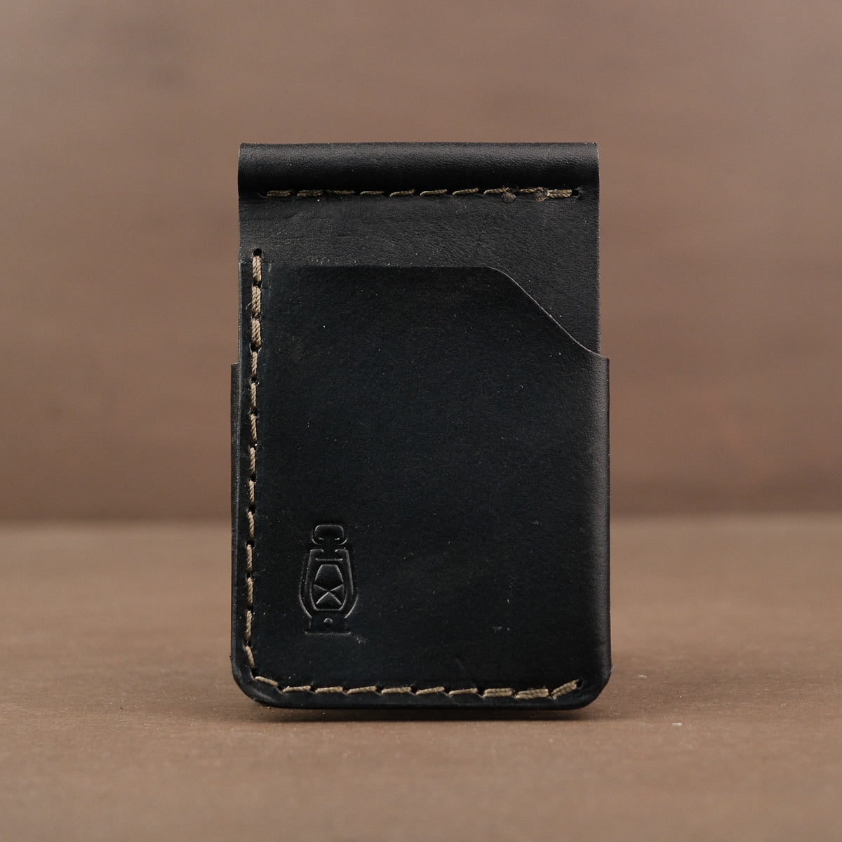 Black billfold leather wallet made in usa with veg tan leather