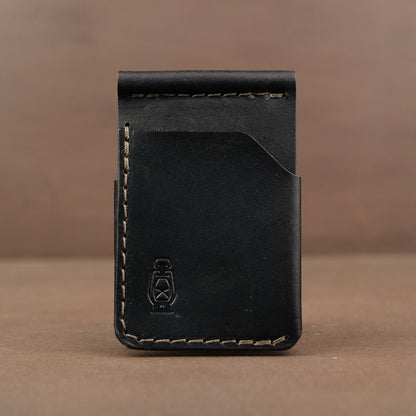Black billfold leather wallet made in usa with veg tan leather