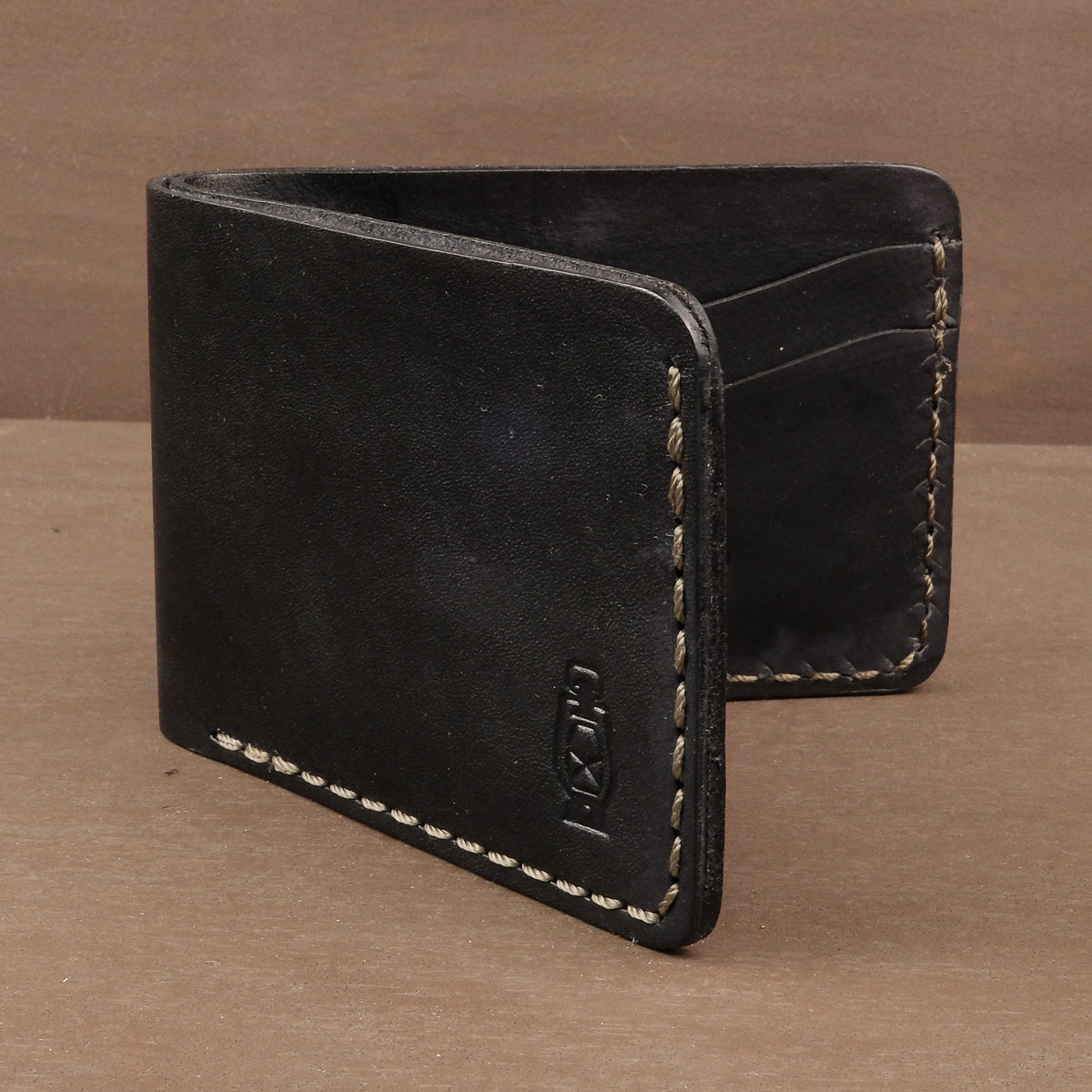 Black leather wallet made in USA out of Full grain leather