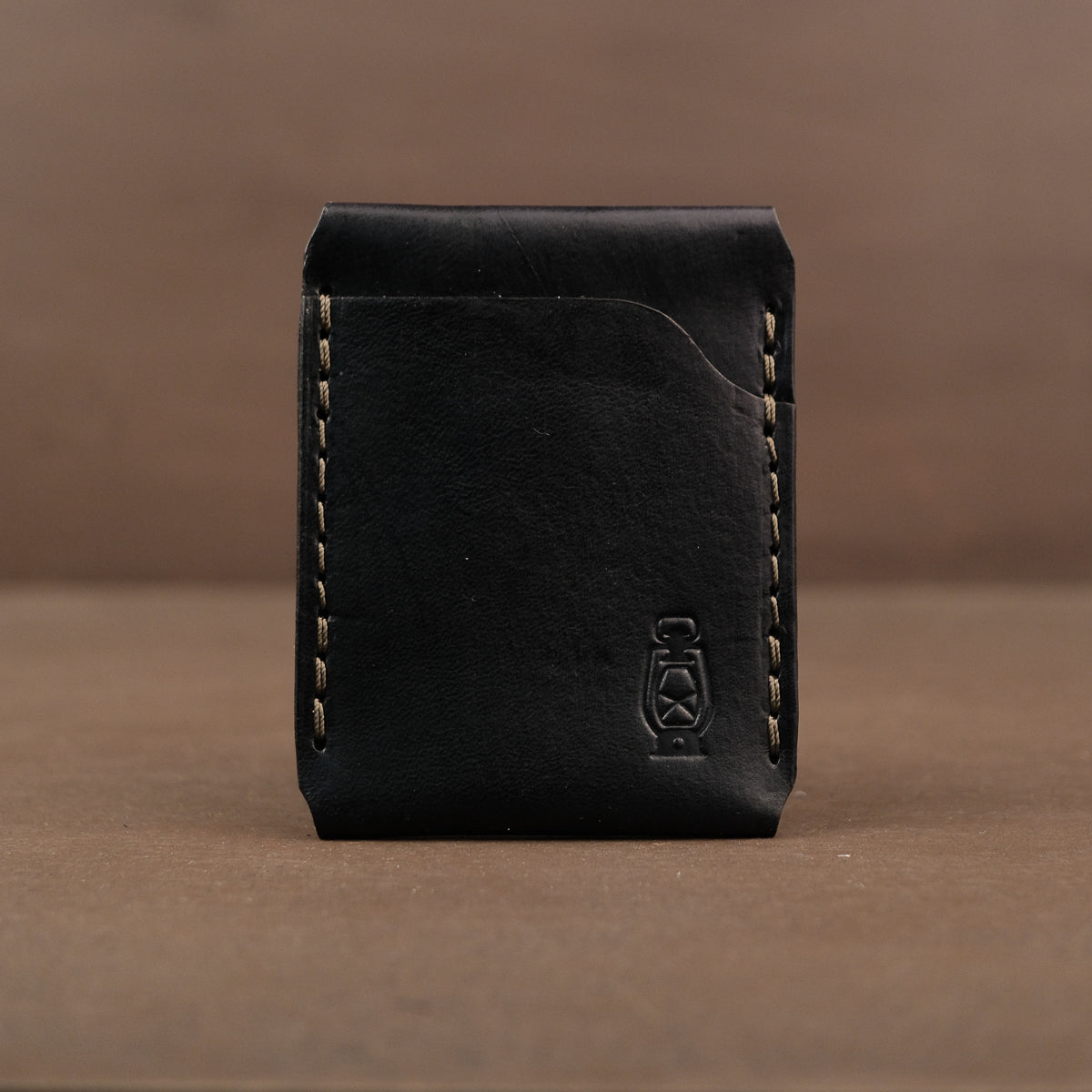 Black full grain veg tan leather card holder with money clip