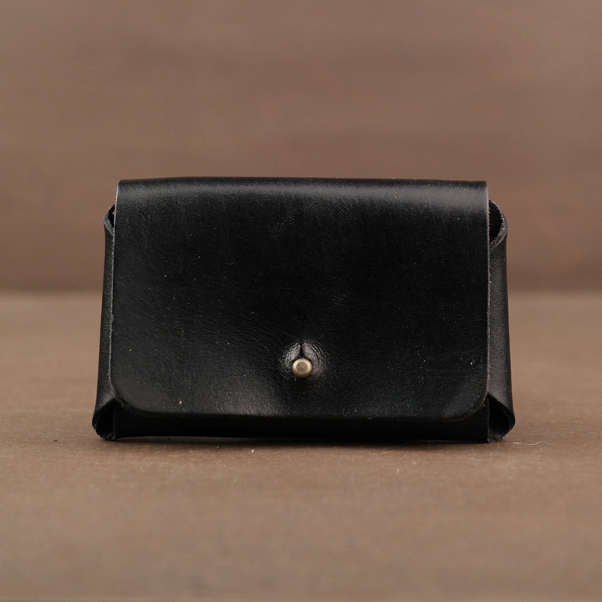 Black leather pouch for holding cards handmade in USA wallet