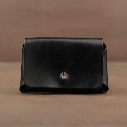 Black leather pouch for holding cards handmade in USA wallet
