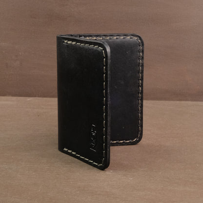 Black full grain leather wallet vertical design made in usa