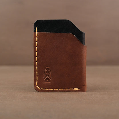 black and brown minimalist full grain leather card wallet made in usa