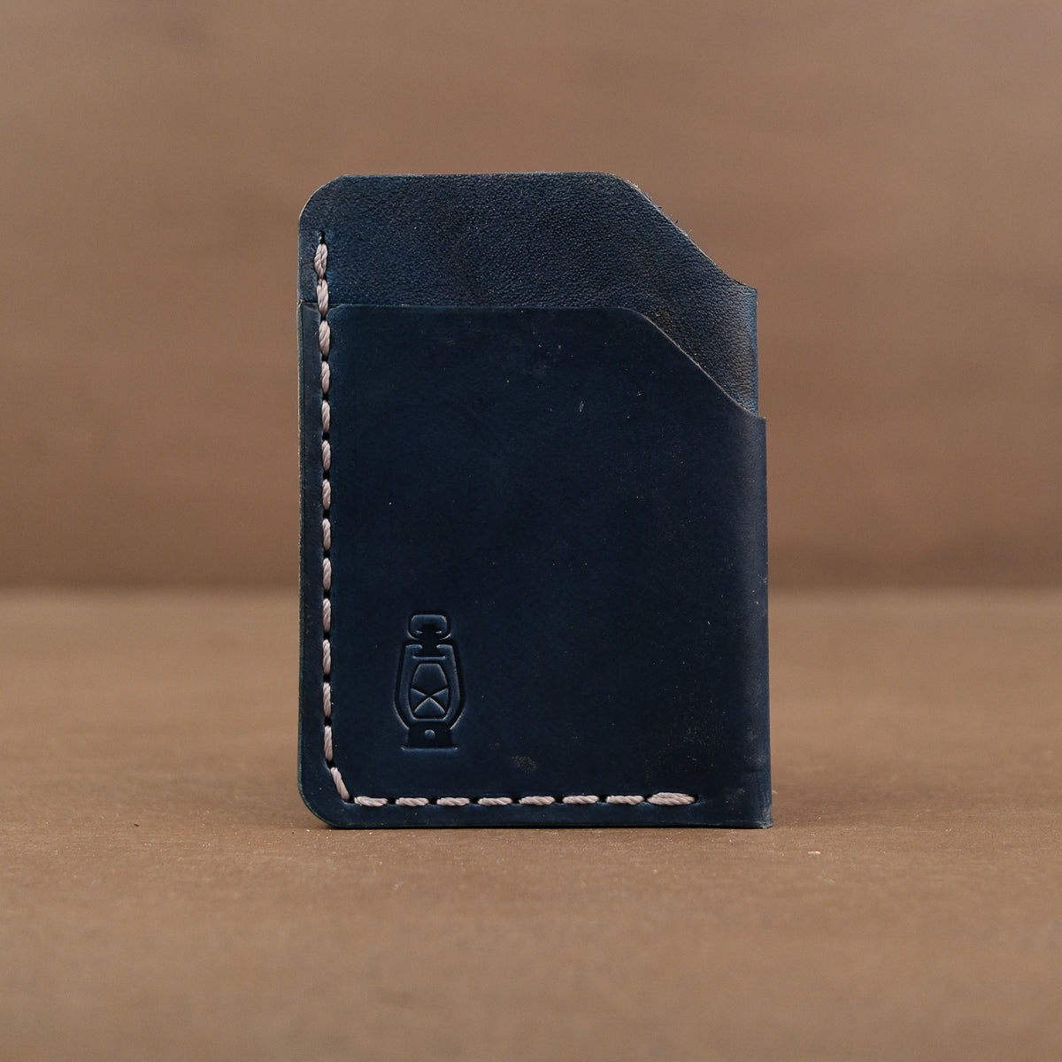 Blue minimalist full grain leather card wallet made in usa