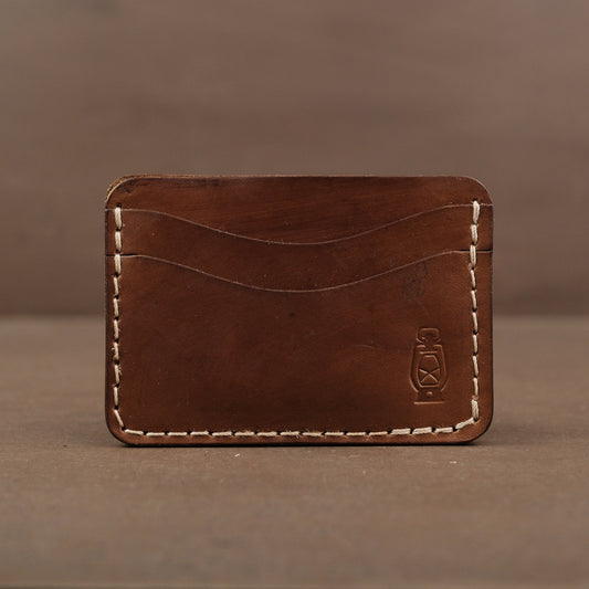 Brown card wallet made from full grain veg tan leather