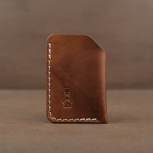 brown minimalist full grain leather card wallet made in usa