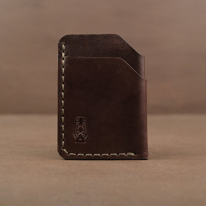 Chocolate minimalist full grain leather card wallet made in usa