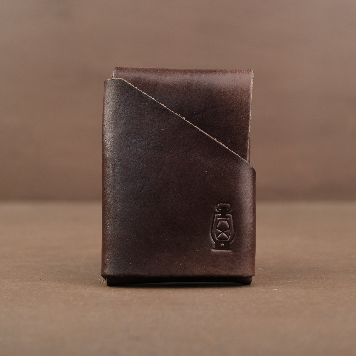 Chocolate full grain veg tan minimalist stitchless leather wallet