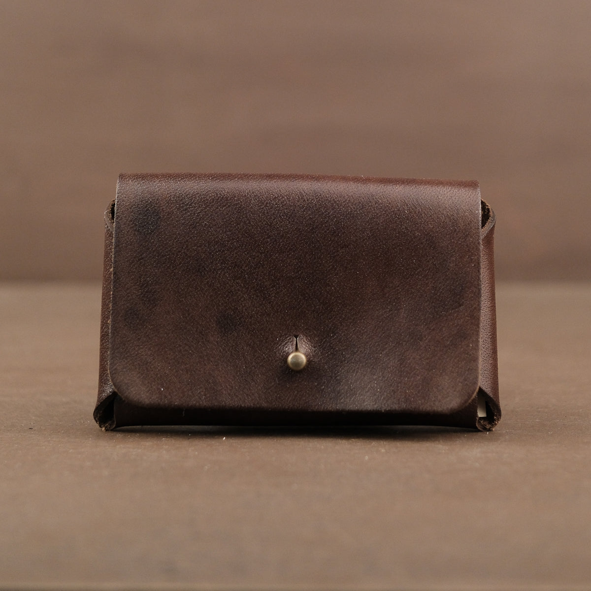 Chocolate leather pouch for holding cards handmade in USA wallet