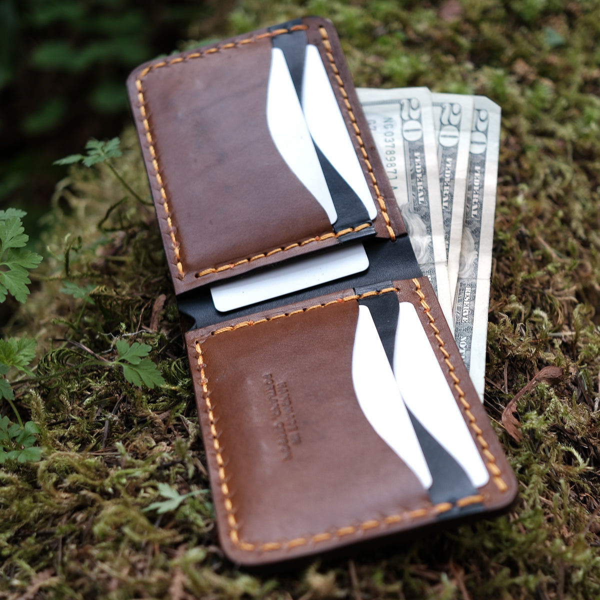 Handmade leather wallet built with herman oak in Portland OR