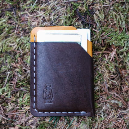 two tone leather card wallet made from full grain leather in portland oregon