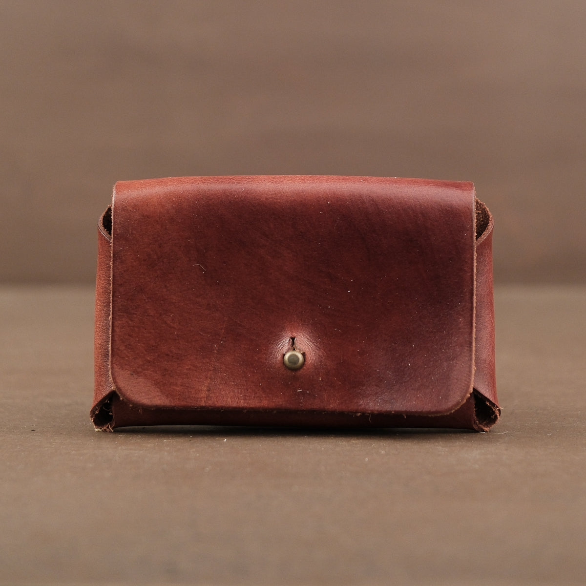 Mahogany leather pouch for holding cards handmade in USA wallet