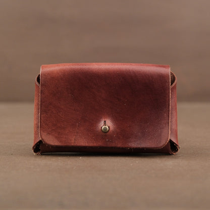 Mahogany leather pouch for holding cards handmade in USA wallet
