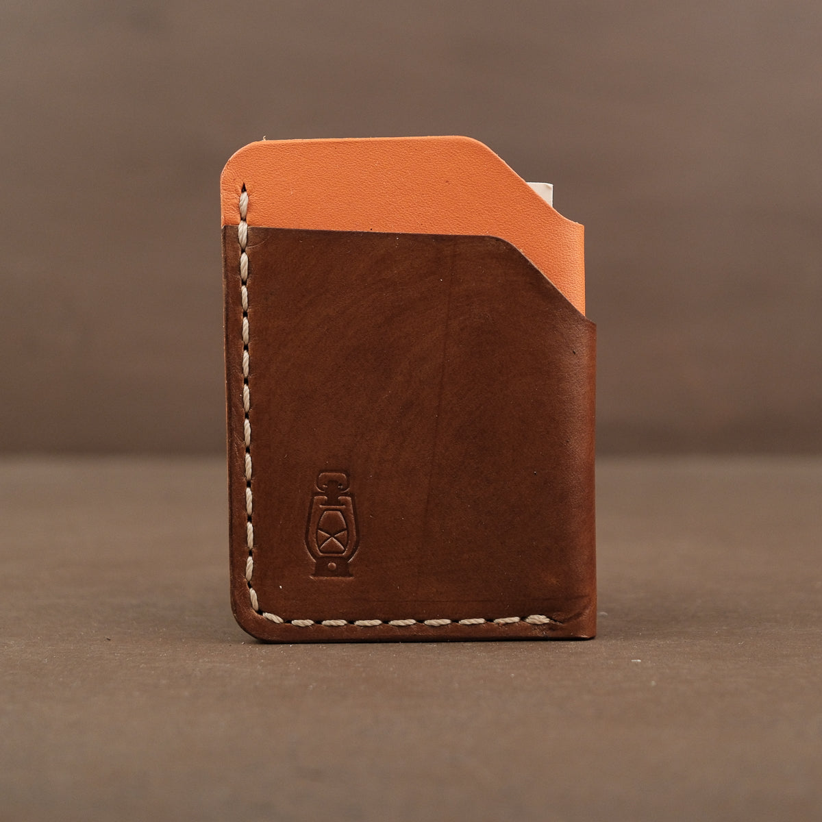 Orange minimalist full grain leather card wallet made in usa