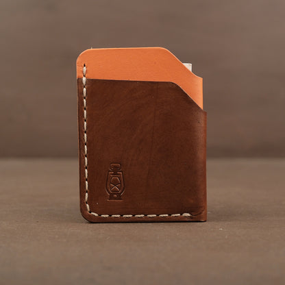 Orange minimalist full grain leather card wallet made in usa