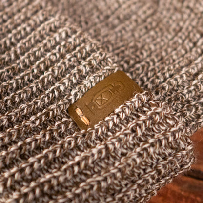 Leather accent on the Marl Watch Cap by Dark Forest