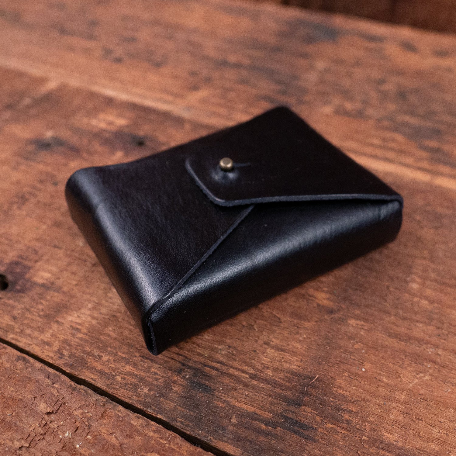 Detail of the Leather Playing Card Case in black leather by Dark Forest