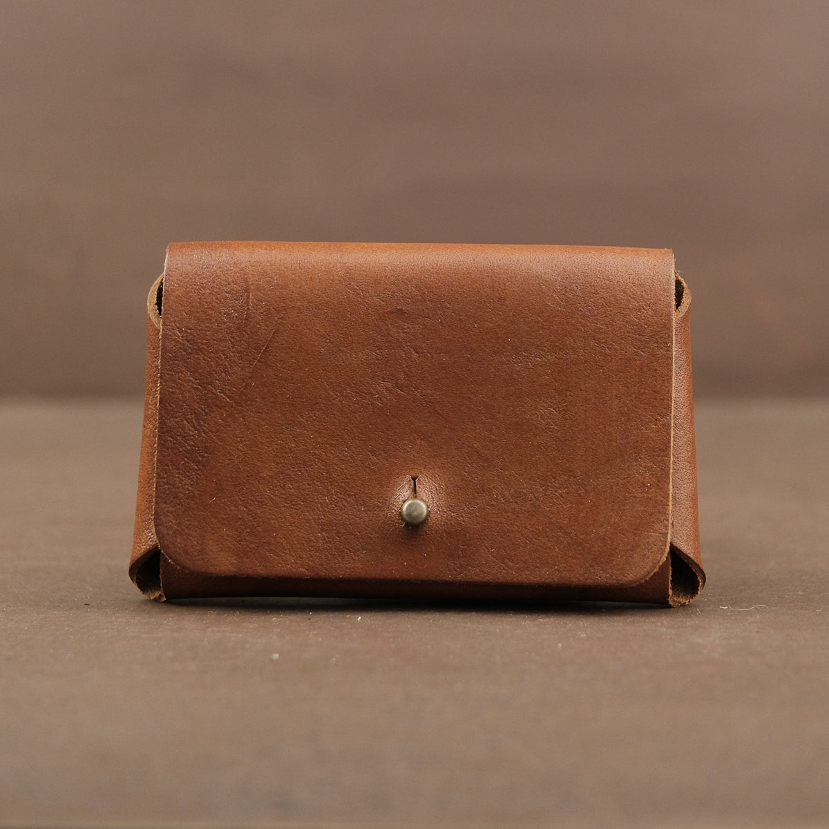 Brown leather pouch for holding card handmade in USA