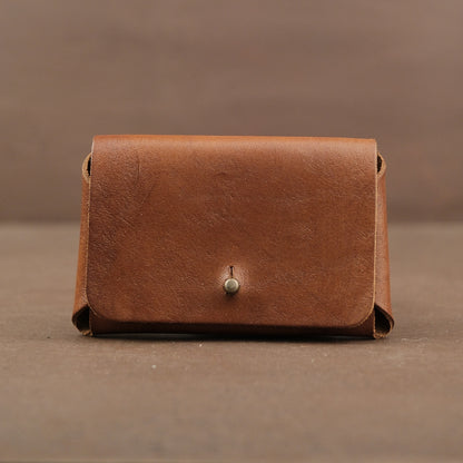 Brown leather pouch for holding card handmade in USA