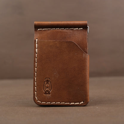 Brown leather billfold wallet made from full grain veg tan leather