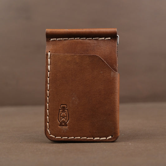 Brown leather billfold wallet made from full grain veg tan leather