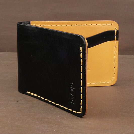 Black and yellow full grain leather wallet made in usa