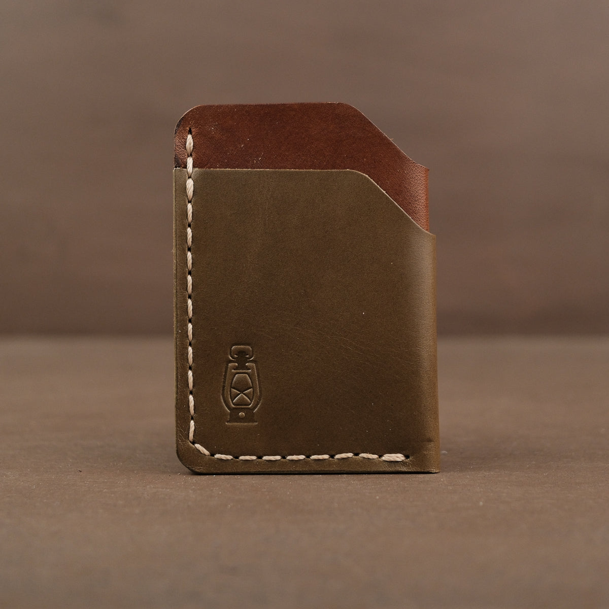 Two tone minimalist full grain leather card wallet made in usa