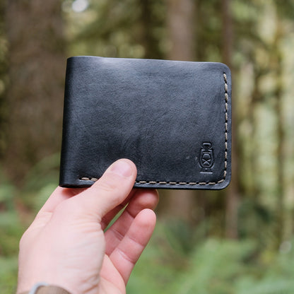 Wrangler bifold wallet made from full grain leather, handcrafted in the USA with vegetable tanned Herman Oak leather