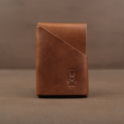 brown full grain veg tan stitchless leather wallet