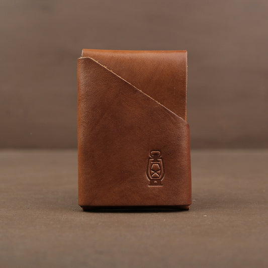brown full grain veg tan stitchless leather wallet