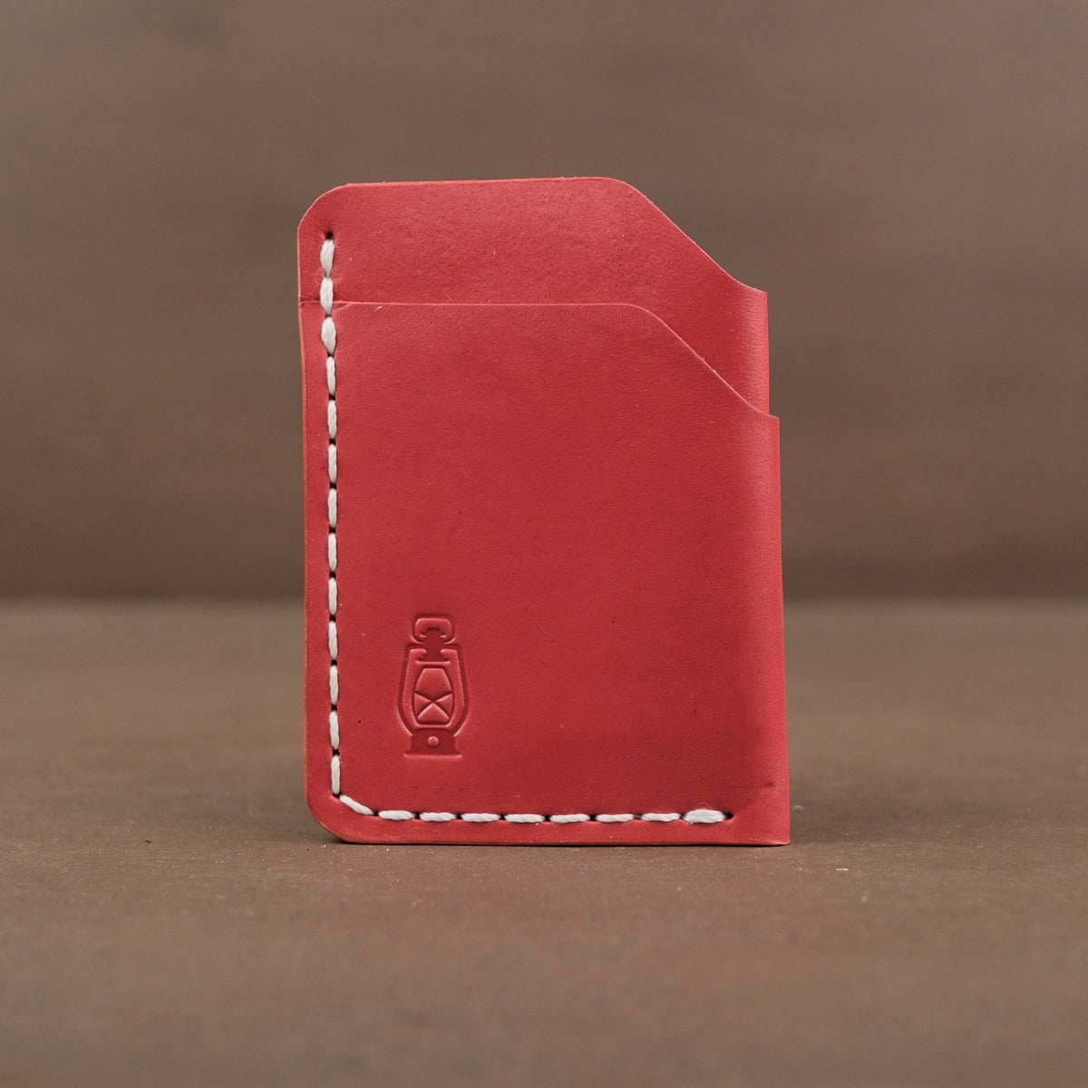 Red minimalist full grain leather card wallet made in usa